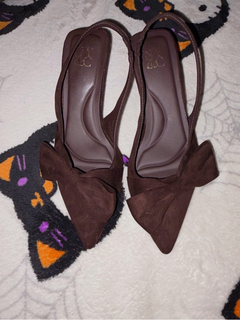 NEW Brown Suede Bow Slingback kitten Heels